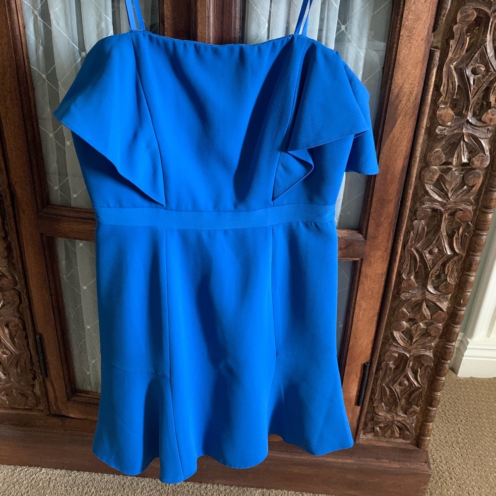 Vince Camino off shoulder blue cocktail dress